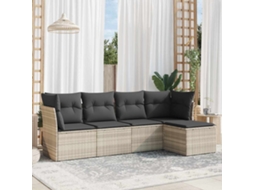 Vidaxl 5 Pcs Conj. Sofás Jardim C/ Almofadões Vime Pe Cinzento-claro