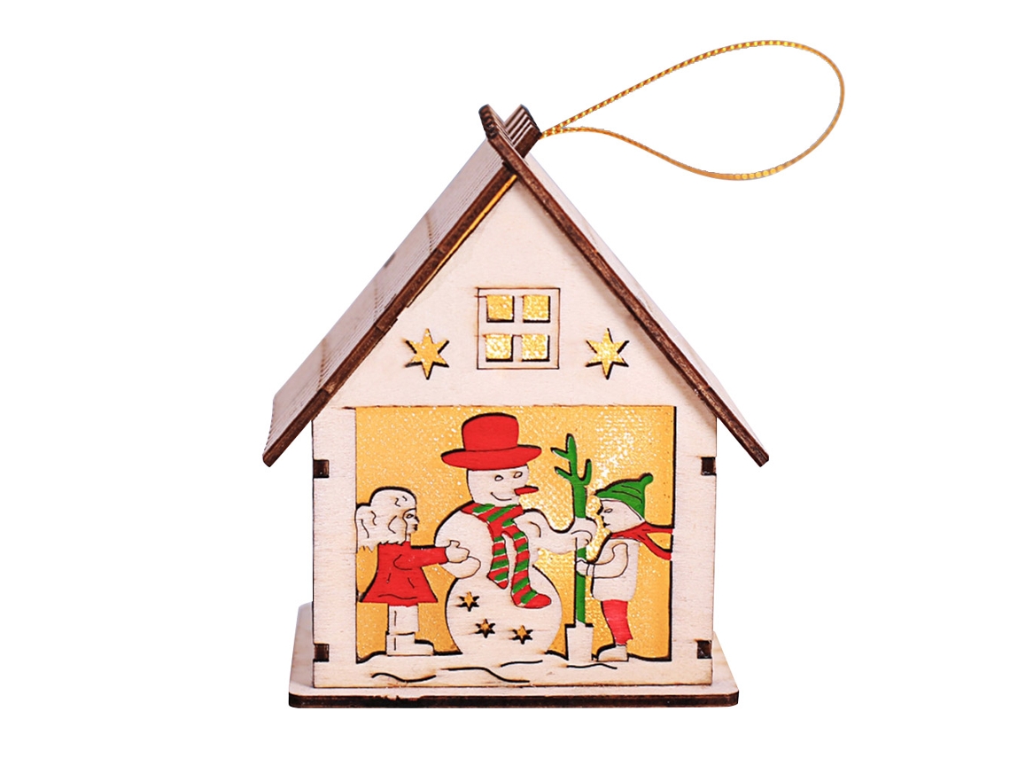 Cabana De Madeira Luminosa Natal Com Boneco De Neve