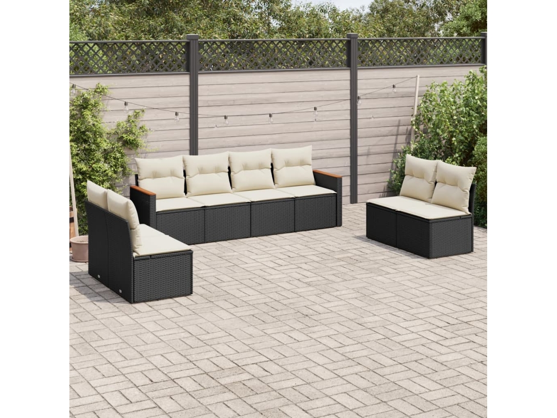 Vidaxl 8 Pcs Conjunto Sofás De Jardim Com Almofadões Vime Pe Preto