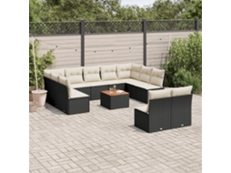 Vidaxl 12 Pcs Conjunto de Sofás de Jardim C/ Almofadões Vime Pe Preto