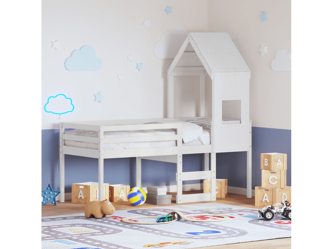 Cama Alta Com Telhado 75x190 Cm Pinho Maciço Branco