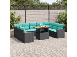 Vidaxl 10 Pcs Conjunto Sofás de Jardim C/ Almofadões Vime Pe Preto