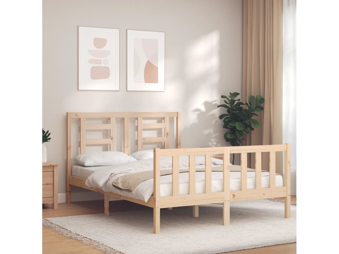 Estrutura De Cama De Casal C/ Cabeceira Madeira Maciça