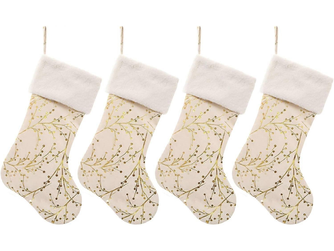 Meias De Natal Grandes Douradas Para Família, Crianças, Lareira, Decoração De Natal Para Festas Em Casa, Pacote Com 4, Brancas Olysi Shop