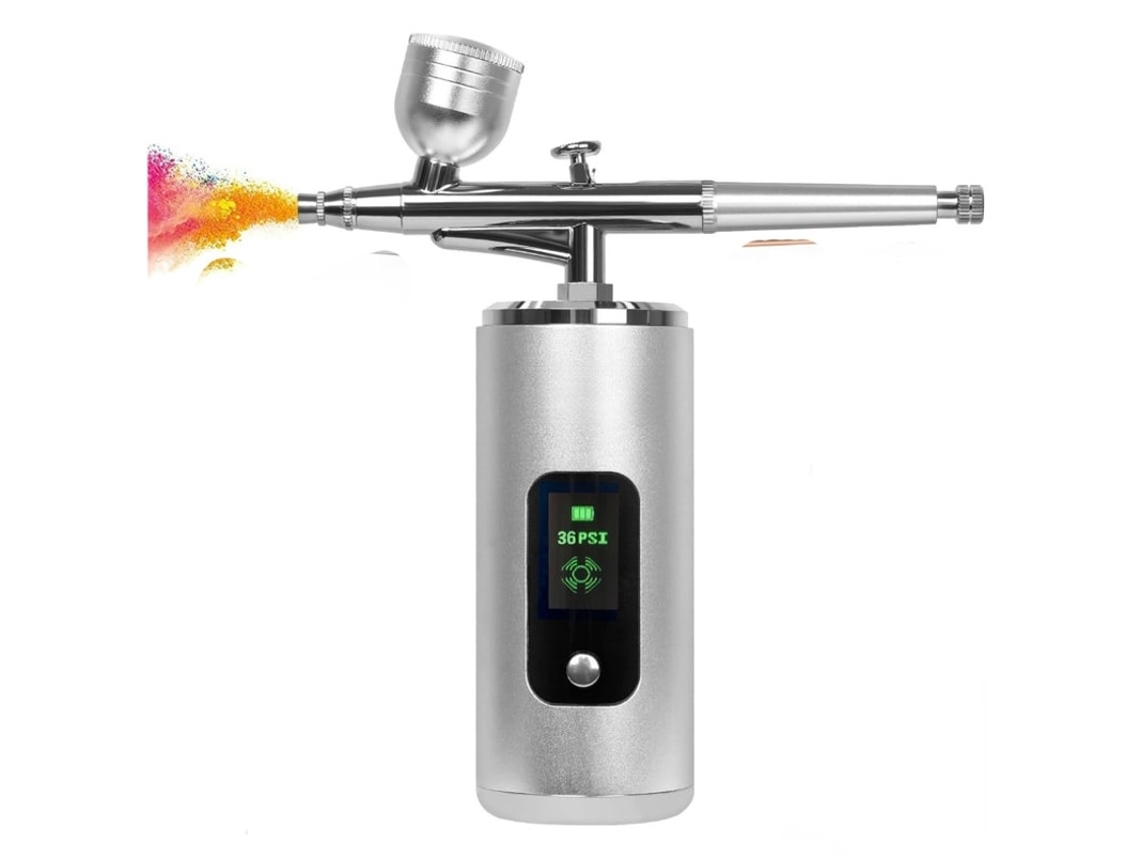 Insuflador De Oxigênio Aerógrafo 36psi Com Compressor De Ar Para Unhas Aerógrafo Portátil Recarregável Estilo Arma Prata Yizhood
