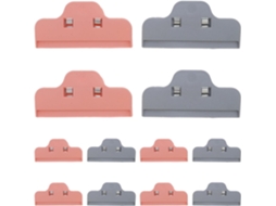 Conjunto de 12 prendedores para sacos plásticos de identificação.
