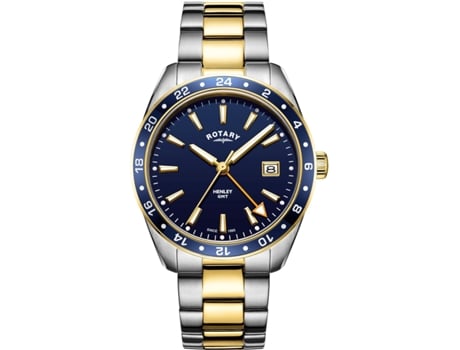 Relógio masculino ouro aço inoxidável Henley Gmt Gb05296/05 ROTARY