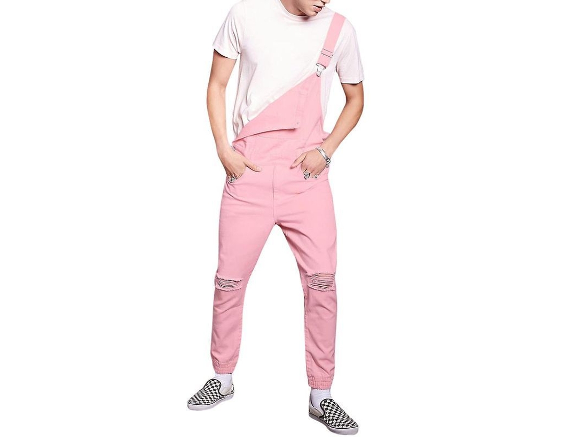2026 mystdiy Calças Jeans Inteiras para Homem de Denim Rosa com Bolsos Reais e Tecido Confortável