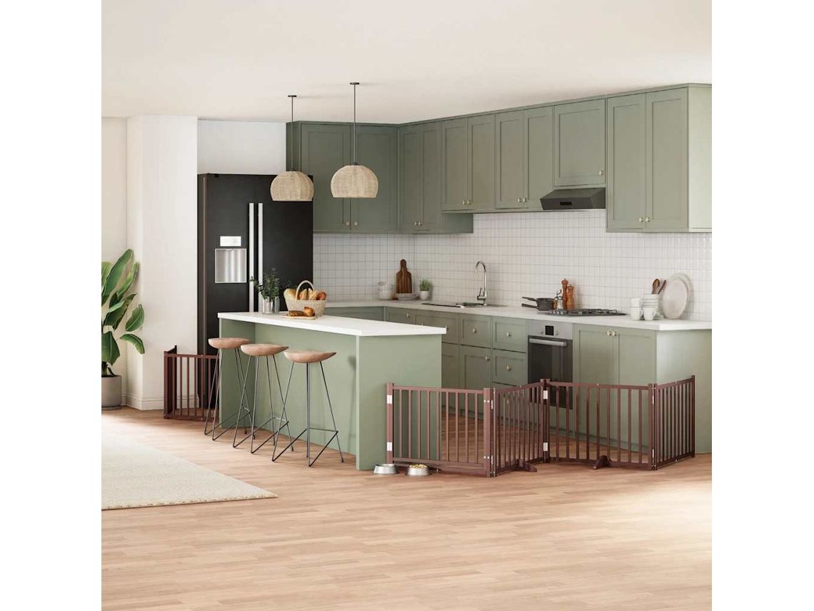 Vidaxl Portão Cães C/ Porta Dobrável 8 Painéis 640 Cm Álamo Castanho