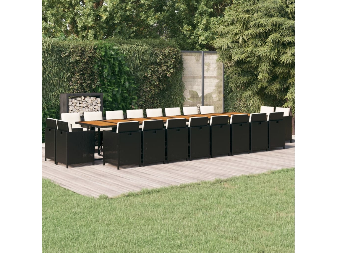 Vidaxl 21 Pcs Conjunto Jantar P/ Jardim C/ Almofadões Vime Pe Preto