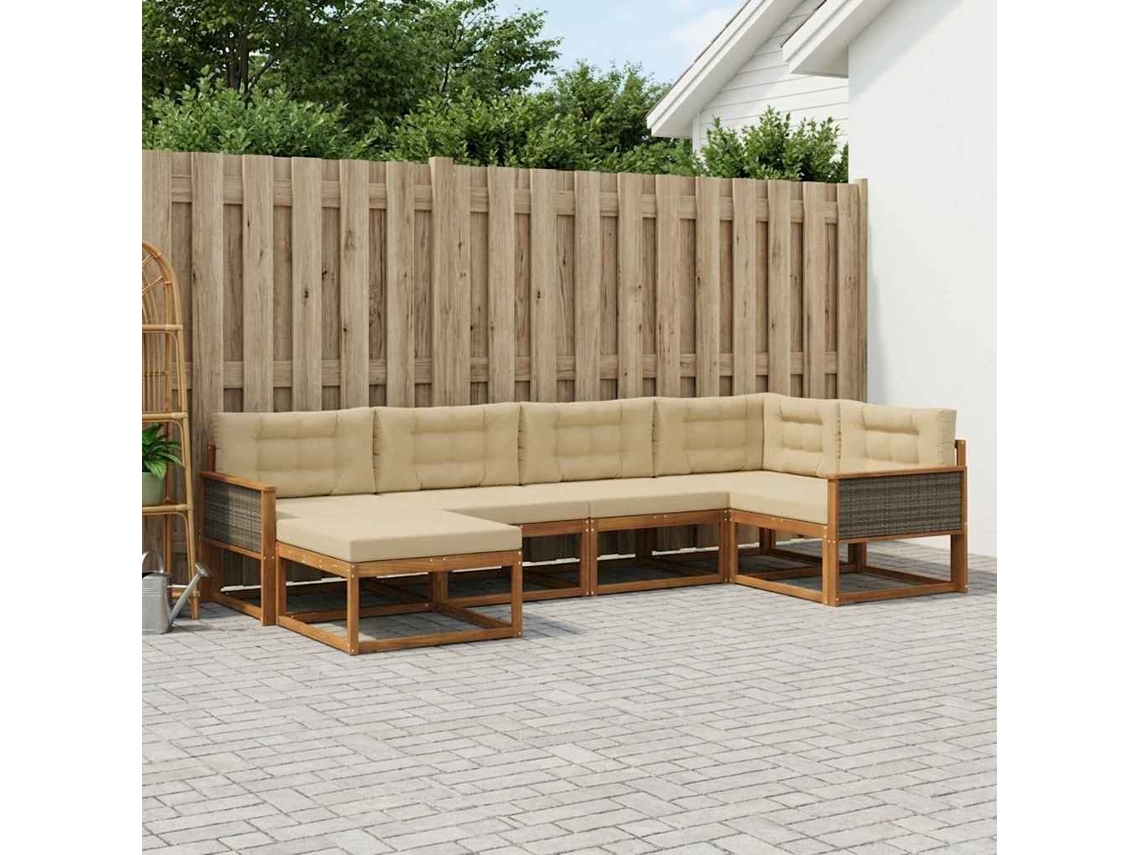 Vidaxl Conjunto De Sofás Para Exterior 6 Pcs Natural E Bege