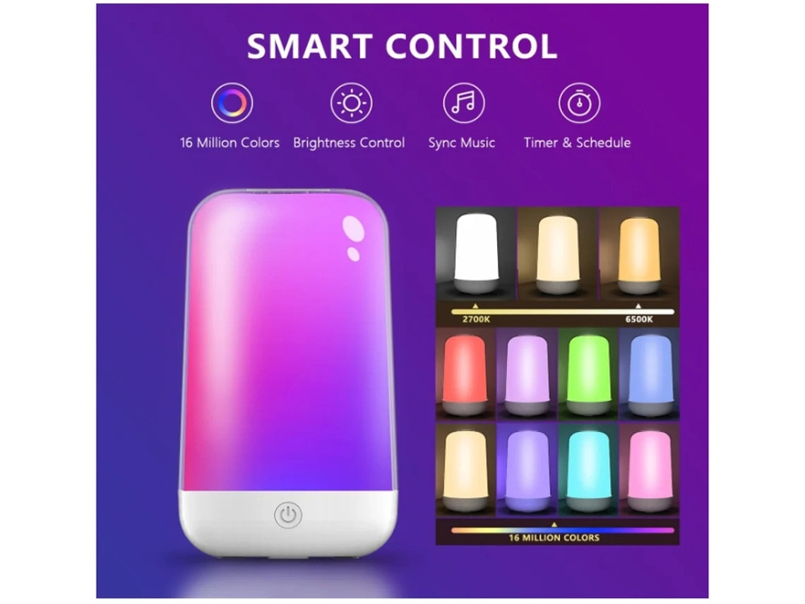 Candeeiro Mesa Sem Fios Yizhood Toque Rgb Temporizador Branco