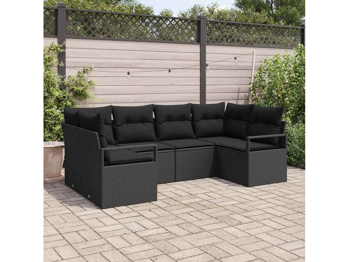 Vidaxl Conjunto De Sofás 6 Unid. Preto Vime Pe