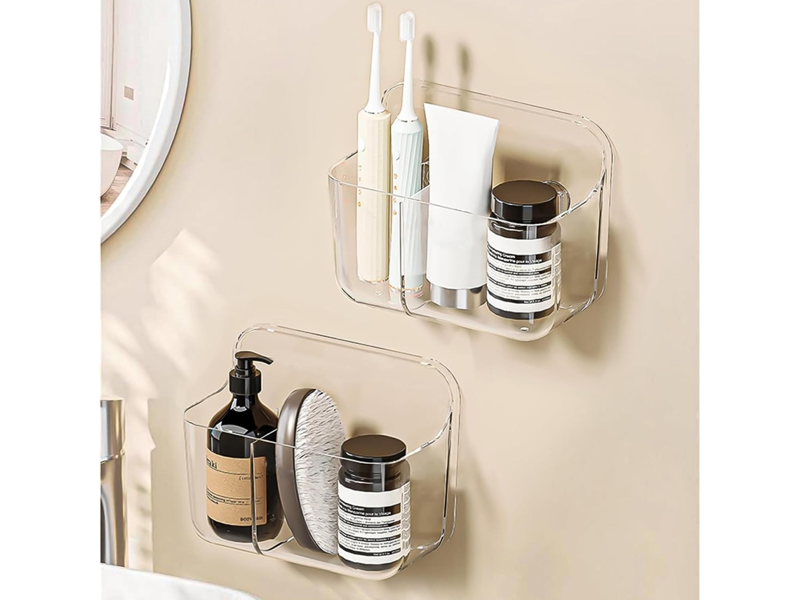 Kit 2 Prateleiras de Parede em Acrílico Transparente com compartimentos para banheiro, cozinha e sala | S/MARCA