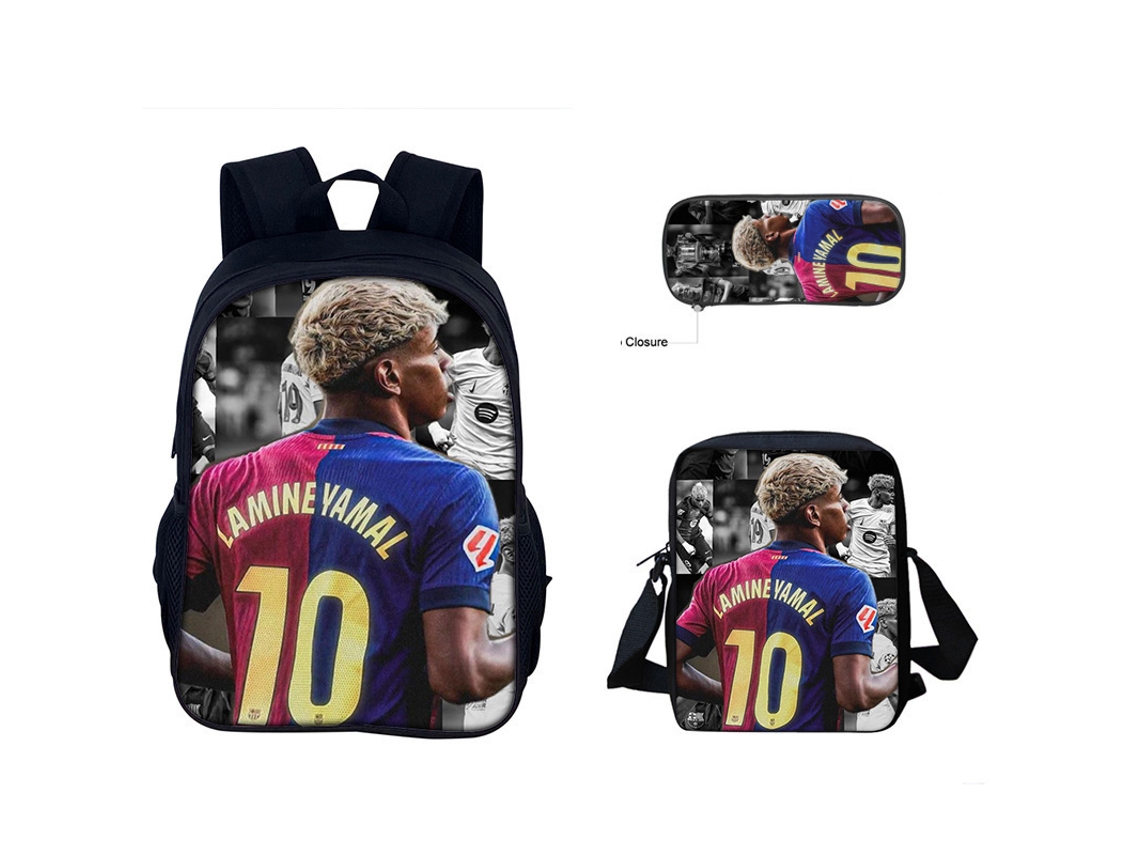 Mochila De Três Peças Com Estampa De Estrelas Do Futebol, Mochila + Bolsa Tiracolo + Estojo, Conjunto Estudantil De Grande Capacidade, Modelo 12