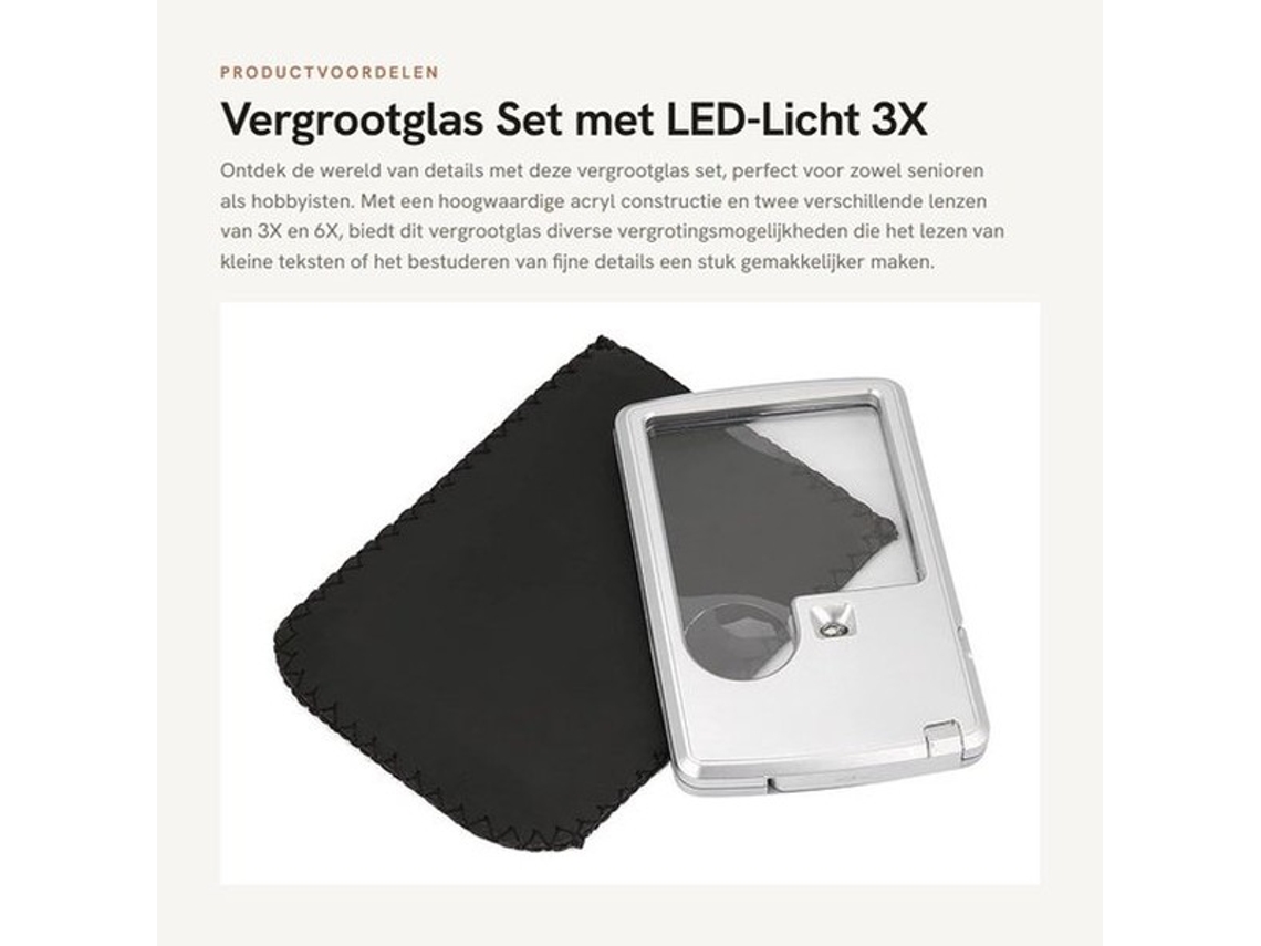 Conjunto De Lupa Com Aumento 3x E 6x Com Luz Led - Portátil E Resistente Ao Arranhão - Inclui Bolsa De Couro - Perfeito Para Idosos E Entusiastas