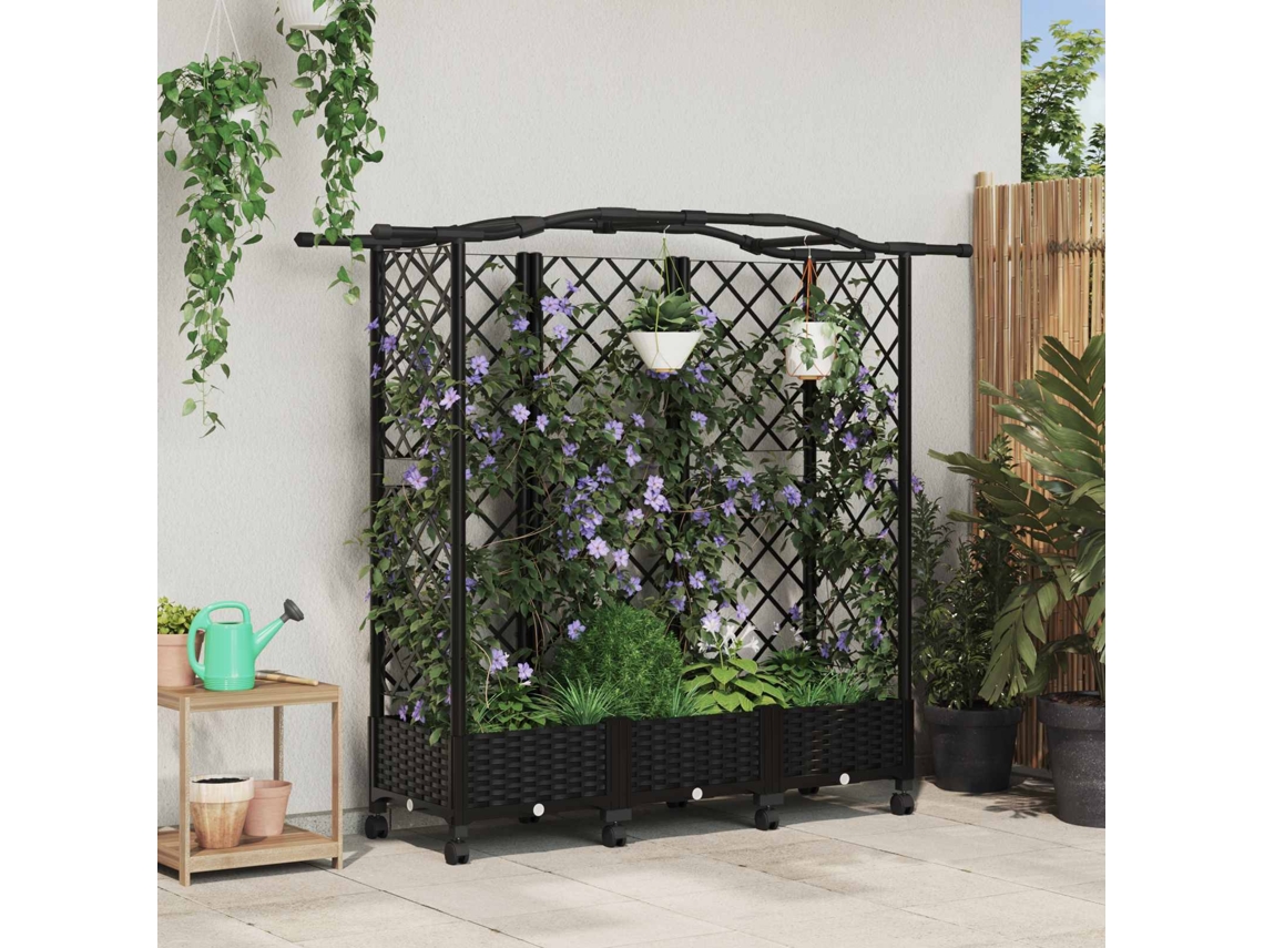 Vidaxl Cama Elevada Com Treliça E Telhado Preto 163 X 40 X 129 Cm Pp