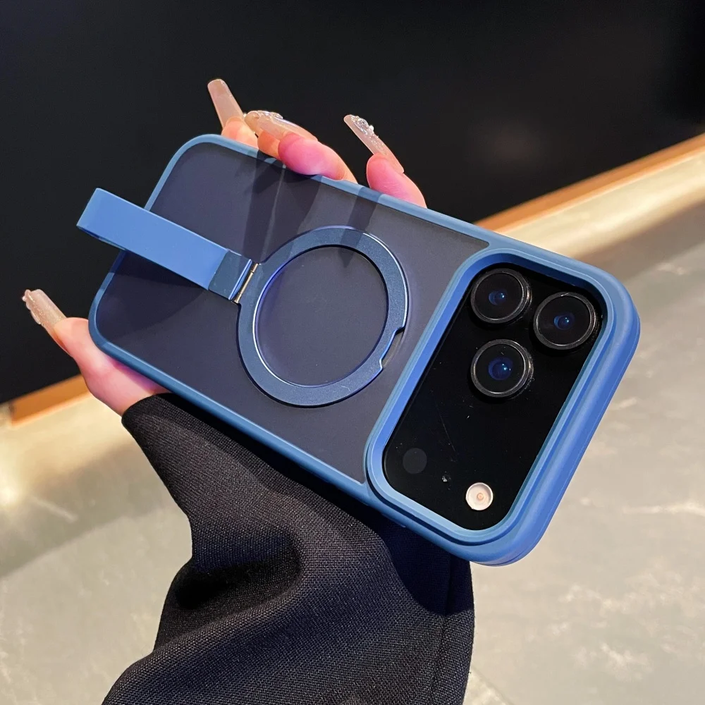 (azul Escuro 16e) Capa Para Celular Fosca Com Suporte Magnético Em Anel E Alça De Pulso