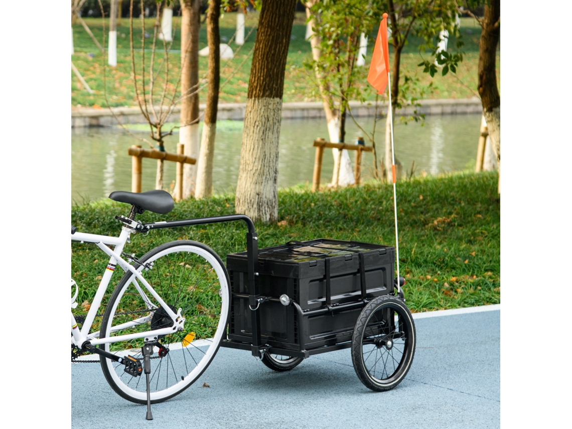 Reboque De Bicicleta Com Baú Armazenamento Removível E Dobrável 65l, Refletores Segurança, Carga Máx. 40kg, Preto