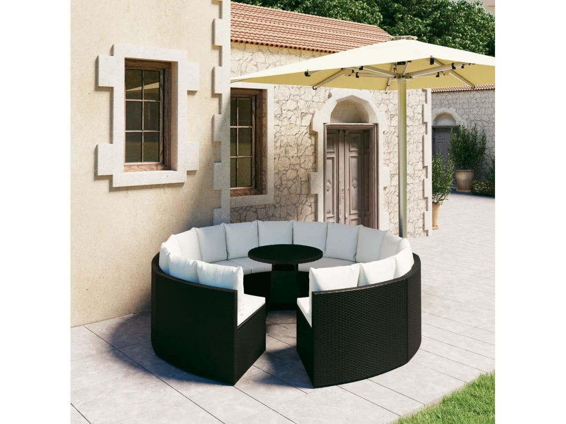 Vidaxl 9 Pcs Conjunto Sofás De Jardim C/ Almofadões Vime Pe Preto