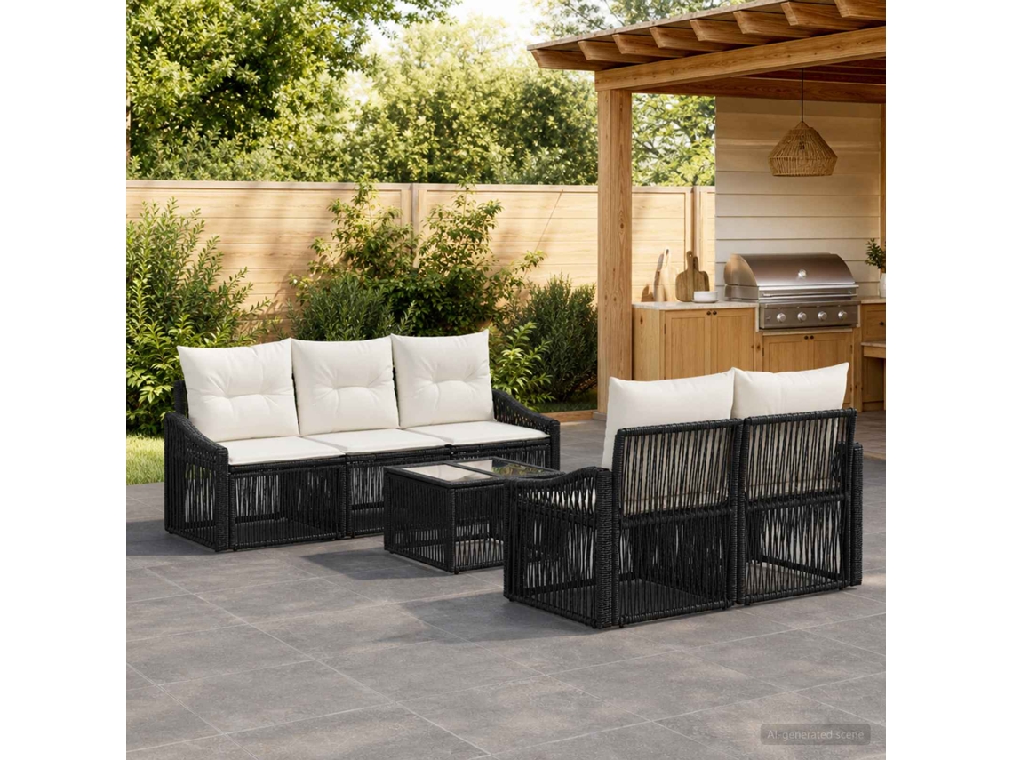 Vidaxl Conjunto De Sofá De Jardim 6 Unid. Preto Vime Pe