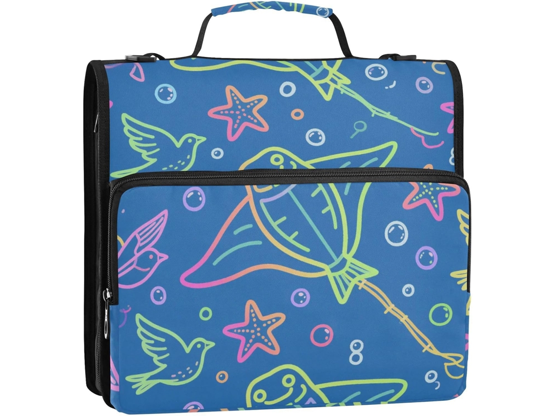 Organizador de Mesa Cartera com 3 Argolas, Alça e Ombro Removível Bolso Zíper Estrela do mar Arco íris 3,8 Cm