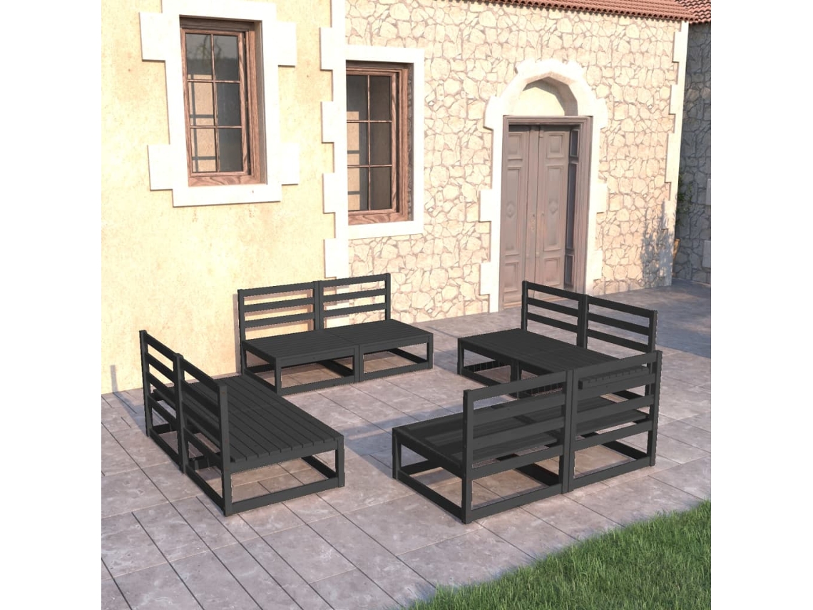 Pcs Conjunto Lounge De Jardim Pinho Maciço Preto Dkd Home Decor