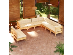 Vidaxl 9 Pcs Conjunto Lounge Jardim C/ Almofadões Creme Pinho Maciço