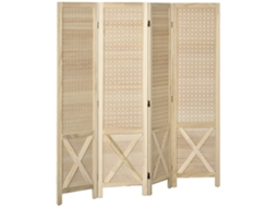 Biombo de 4 Painéis Divisória de Ambiente Dobrável 152x1,7x144,5cm Estilo Rústico Natural BTFORUS