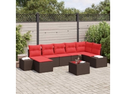 Vidaxl Conjunto De Sofá De Jardim 7 Unid. Marrom E Vermelho Vime Pe