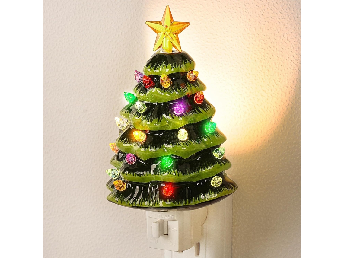 Luminária Noturna De Natal Em Cerâmica 15 Cm Com Lâmpadas