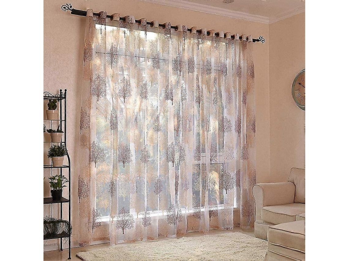Rebe cortina de Ojo de Perro Bordada Semi Gas Translúcida para Sala Dormitorio Flor Árbol 1 Pieza 140x175cm