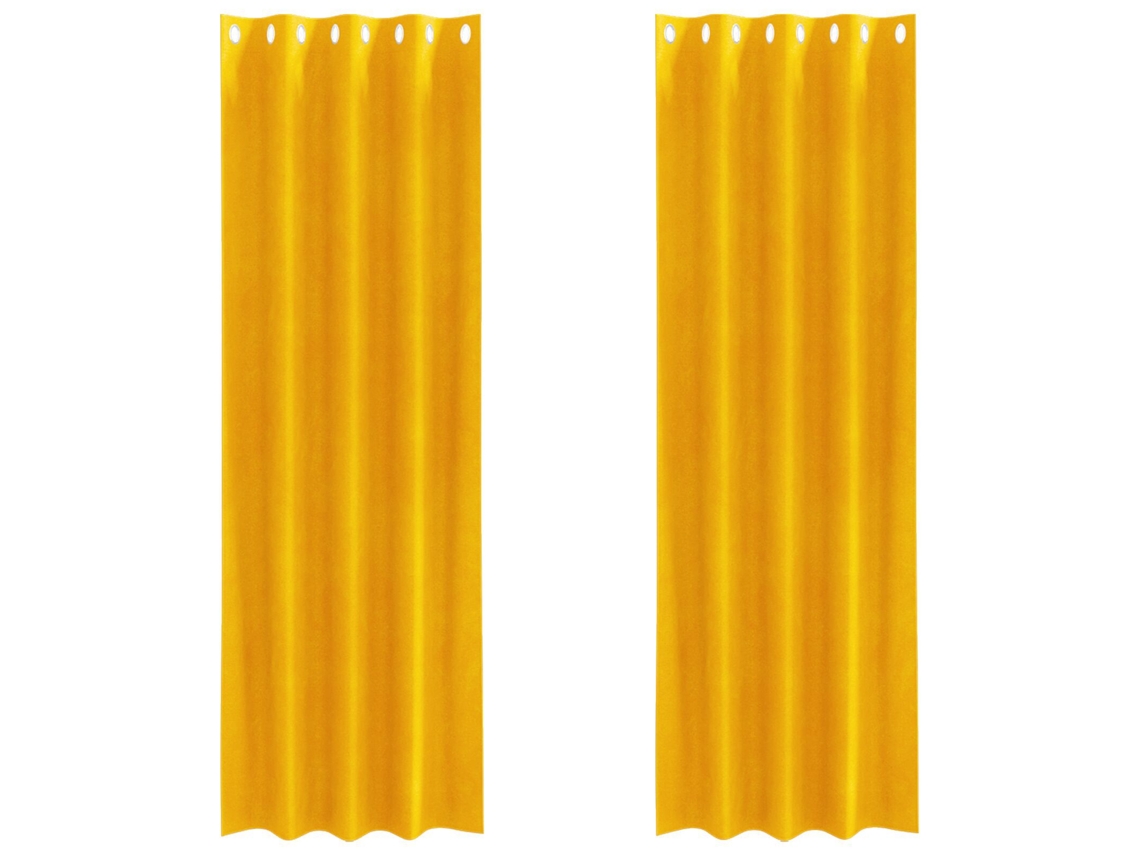 Conjunto 2 Cortinas Opacas Vidaxl Mostarda Veludo (140 X 245 Cm)