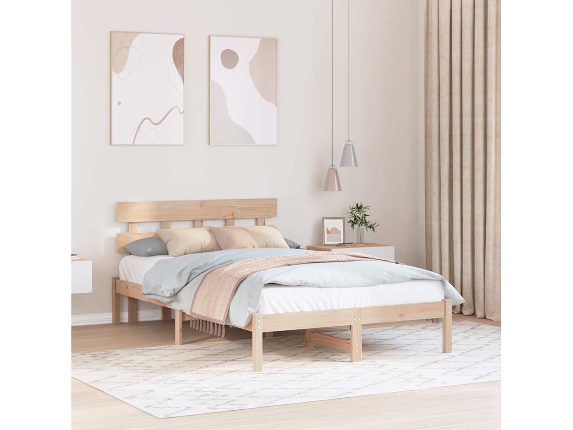 Vidaxl Estrutura Da Cama Castanho 140 X 190 Cm Madeira De Pinho Maciça