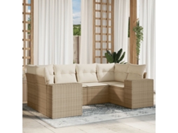 Vidaxl 6 Pcs Conjunto de Sofás P/ Jardim com Almofadões Vime Pe Bege