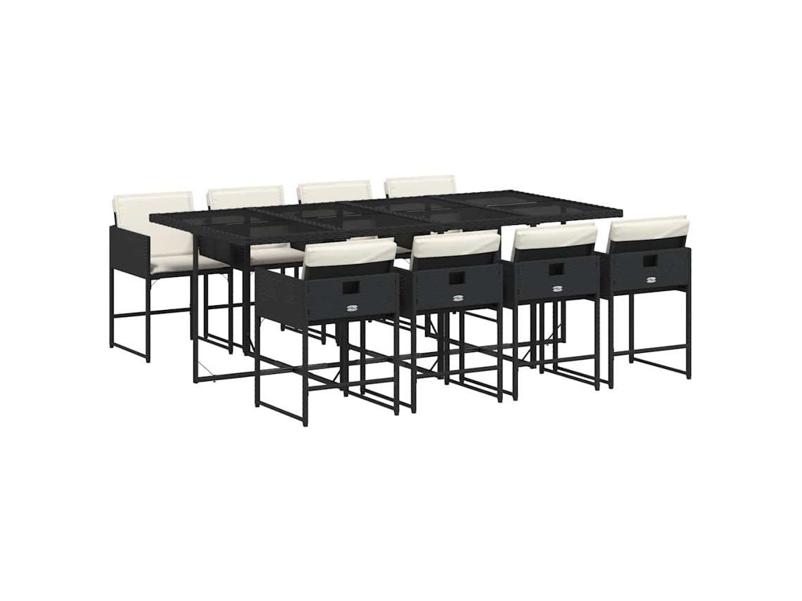 Conjunto de 9 Jantar para Jardim com Almofadões Vime Pe Preto MAISON EXCLUSIVE