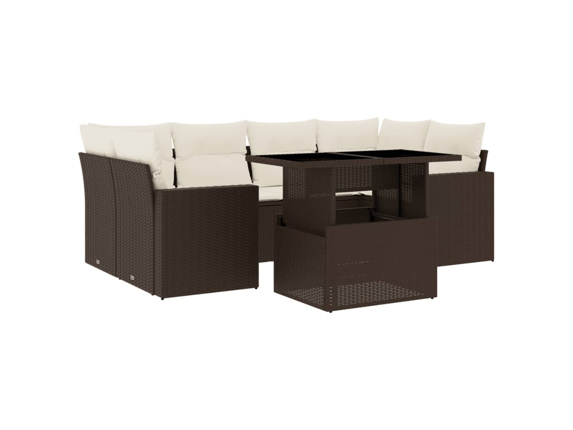 Conjunto de 7 Sofás de Jardim com Almofadões Vime Pe Castanho MAISON EXCLUSIVE (7 pcs)