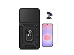 Kit Vidro Temperado Cleargorilasglass Capa De Proteção Militar Magnética Janela Suporte Magnético Gift4me Para Samsung Galaxy A27 - Preto