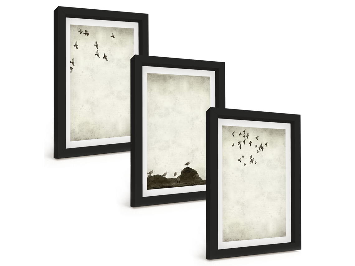 Composição De Quadros Pássaros Voando, Minimalismo Espelharte (3 Peças 20x30 Cm)