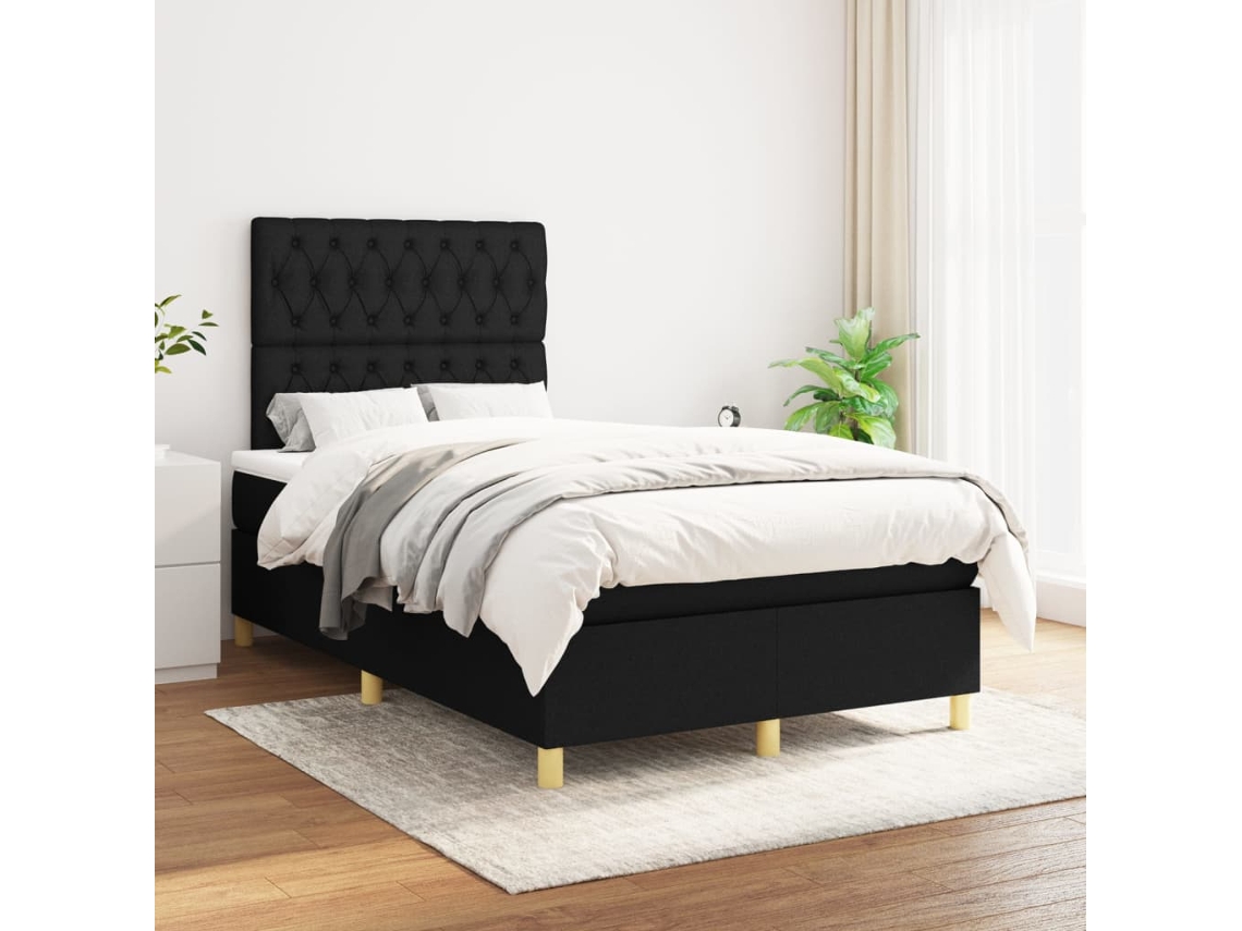 Vidaxl Cama Com Molas/colchão 120x200 Cm Tecido Preto