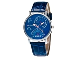 Relógio de pulso masculino com pulseira de PU, mostrador redondo, analógico, quartzo (azul)