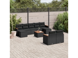 10 Pcs Conjunto Sofás De Jardim C/ Almofadões Vime Pe Preto Dkd Home Decor
