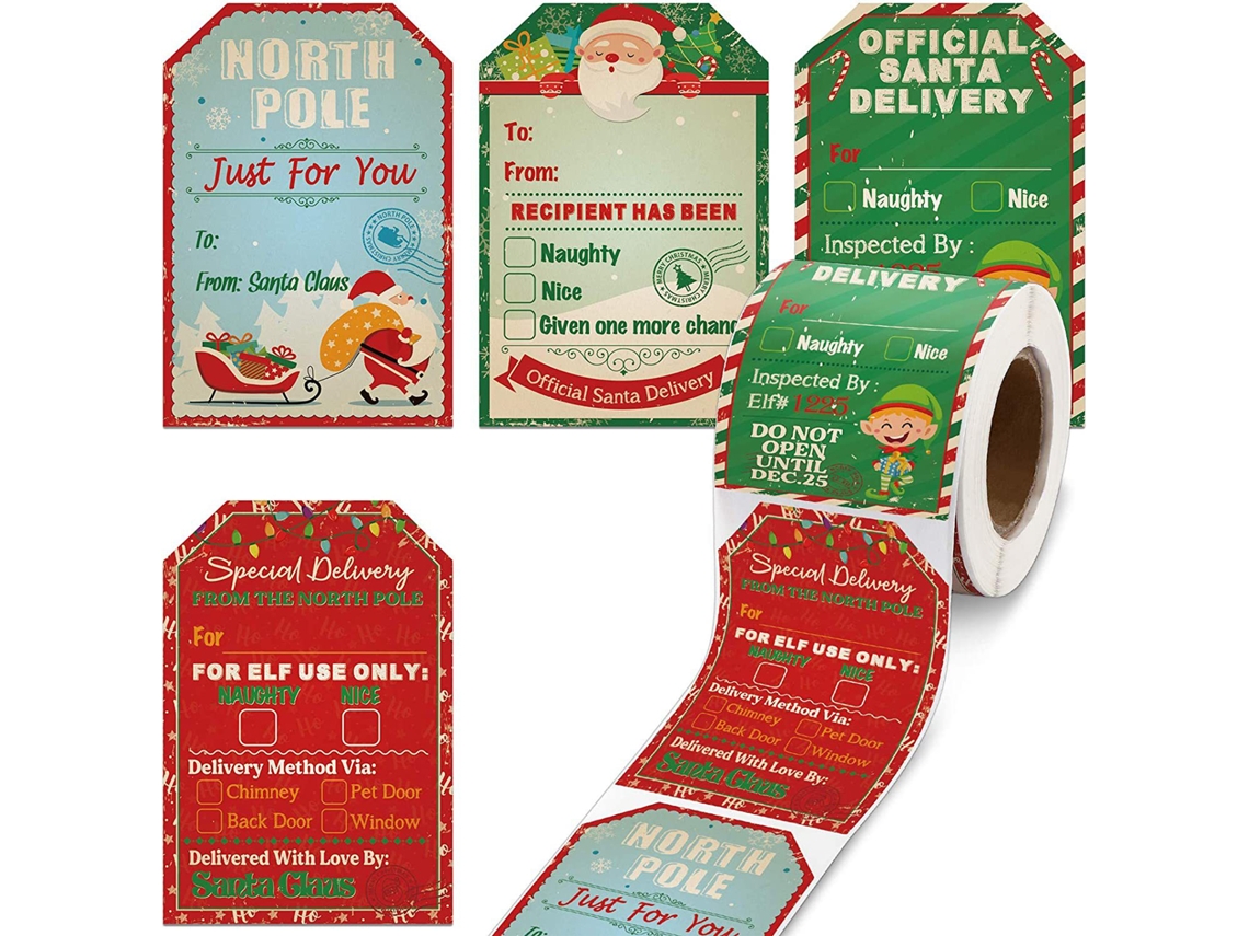 Kp245 rolo 75x50mm 200 adesivos decoração natal festas LAXISCREED