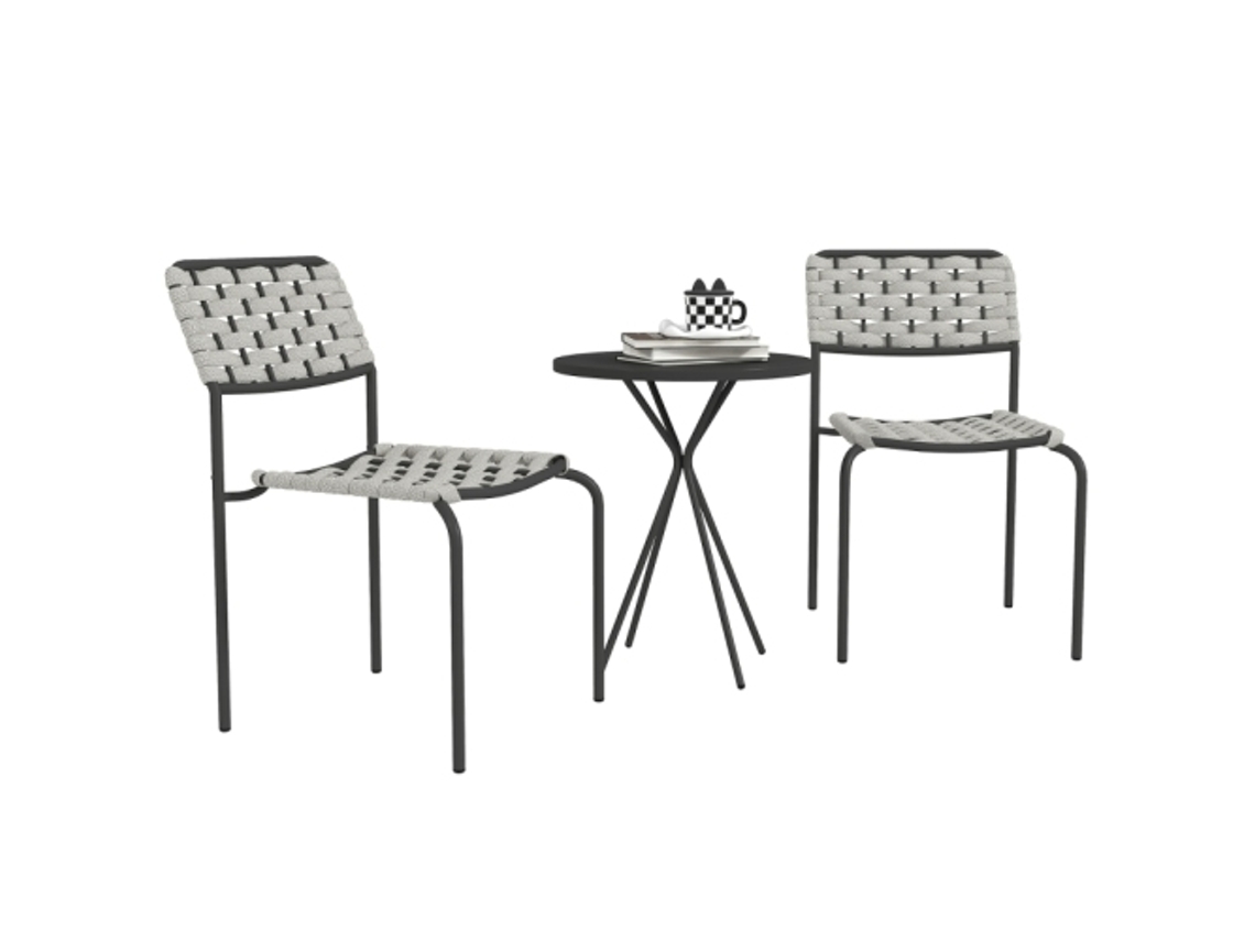 Conjunto de Mobiliário de Jardim Jufeng ZIWEI STORE Inclui Duas Cadeiras Empilháveis ​​e uma Mesa, Adequadas para Jardins, Pátios e Varandas