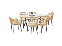 Conjunto Refeição Jardim 6 Pessoas Mesa Retangular Seis Cadeiras Almofadas Vime Pe