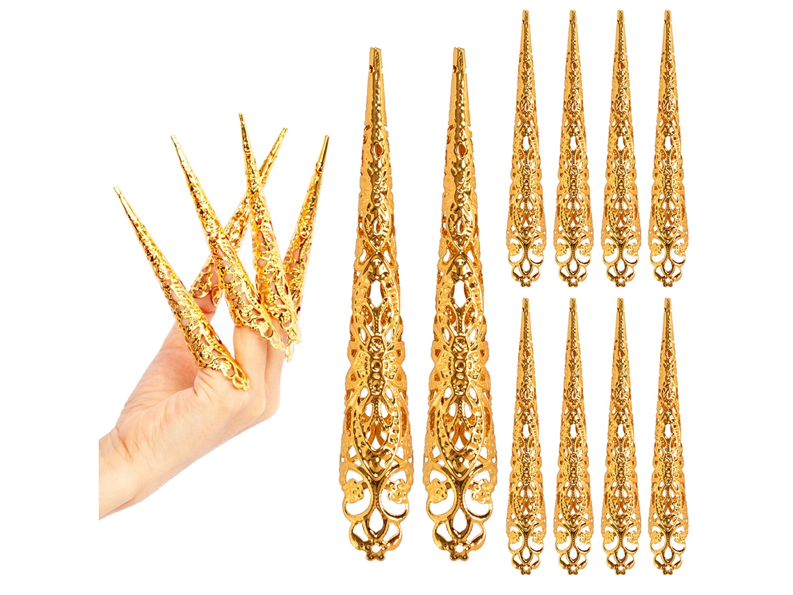 10 Pacote Anéis De Unhas Claw Rainha Antiga Acessório Traje Cosplay Drama Bailado Show