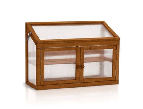 Estufa Mini Kinto 90 x 70 x 37 cm para uso interno e externo com suporte para plantas em madeira de abeto e policarbonato Frankystar