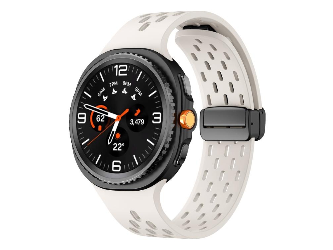 Bracelete Silicone com Grãos Costurados para Samsung Galaxy Watch 7 XIAOMOYU 40/44mm com Fivela Prateada Amarela