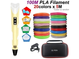 Caneta De Impressão 3d Portátil,temperatura/velocidade Ajustáveis Com Caixa De Armazenamento,5m X 20 Cores Filamentos Pla, Amarelo Digitallab