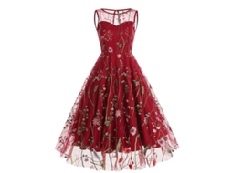 Roupas de Natal com Decote Redondo Sem Mangas Vestido Bordado Pesado Xl
